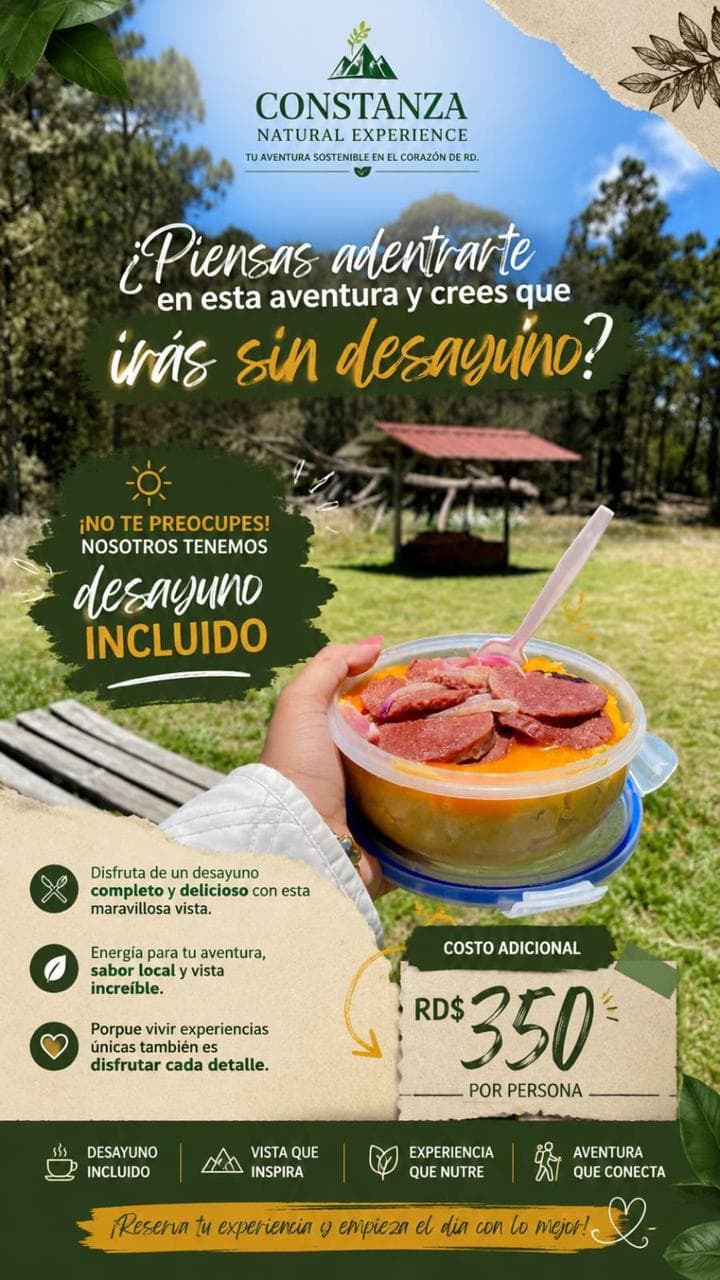 Promoción de desayuno incluido en el pasadía de Constanza Natural Experience